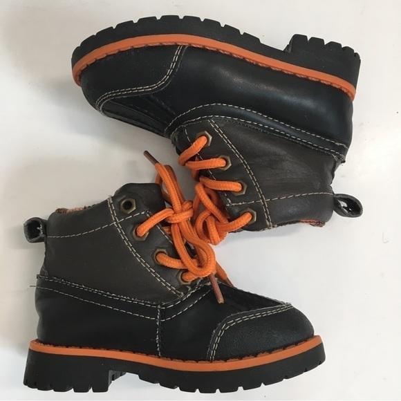 TKS George Baby Boy Brown Faux Leather Orange Lace Up Ankle Boots - Picture 10 of 14